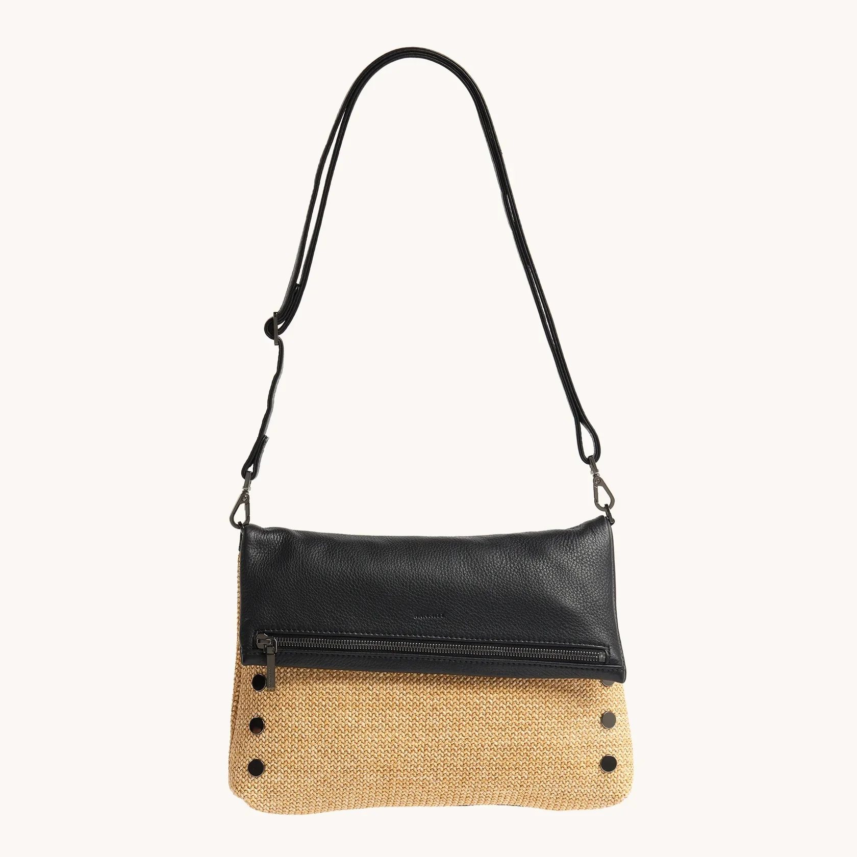 Chaparral Raffia Black Leather Gunmetal VIP Large Crossbody Clutch