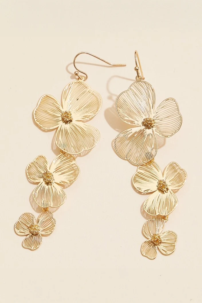 Gold Floral Filigree Drop Earrings