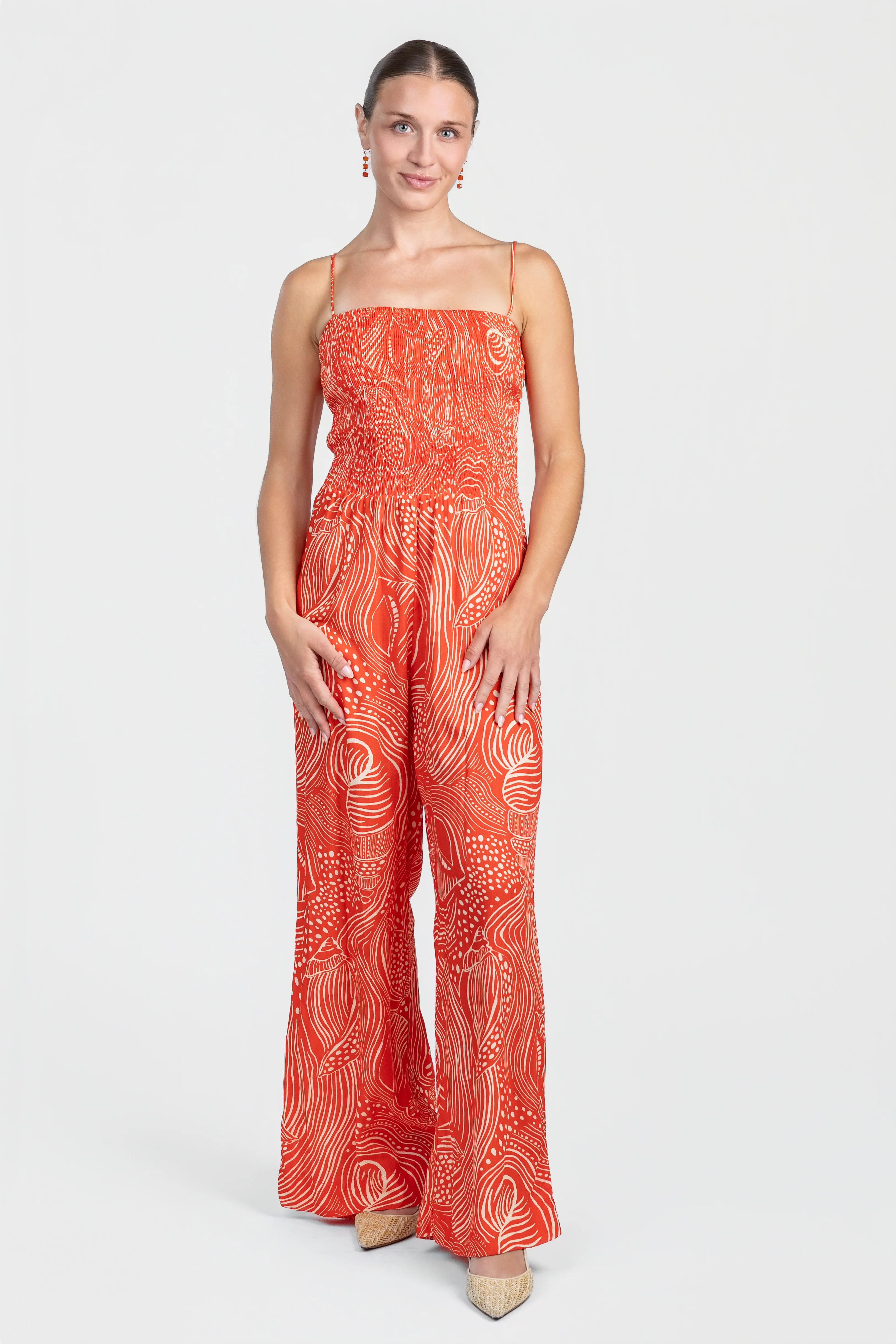 Lagoon Print Smocked Jumpsuit